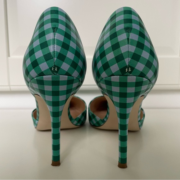 J. Crew Elsie d’Orsay Gingham Leather Heels, Blue/Green. Size 8, Made in Italy - Picture 7 of 9